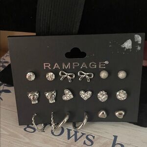 Rampage Silver Tone Mixed Earring Set - Bow, Heart, Cat & Hoop Styles